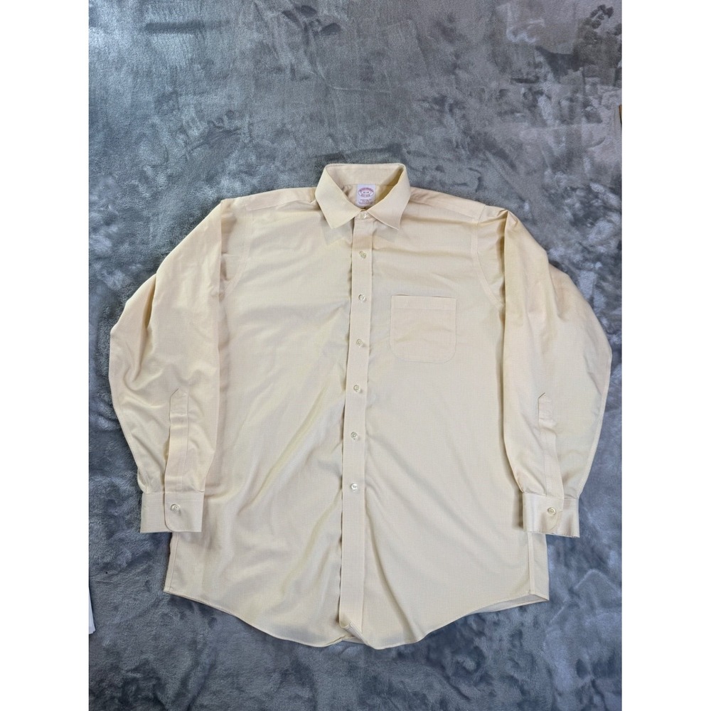 Brooks Brothers Dress Shirt Mens Size 16 Yellow Check Long Sleeve Classic Fit